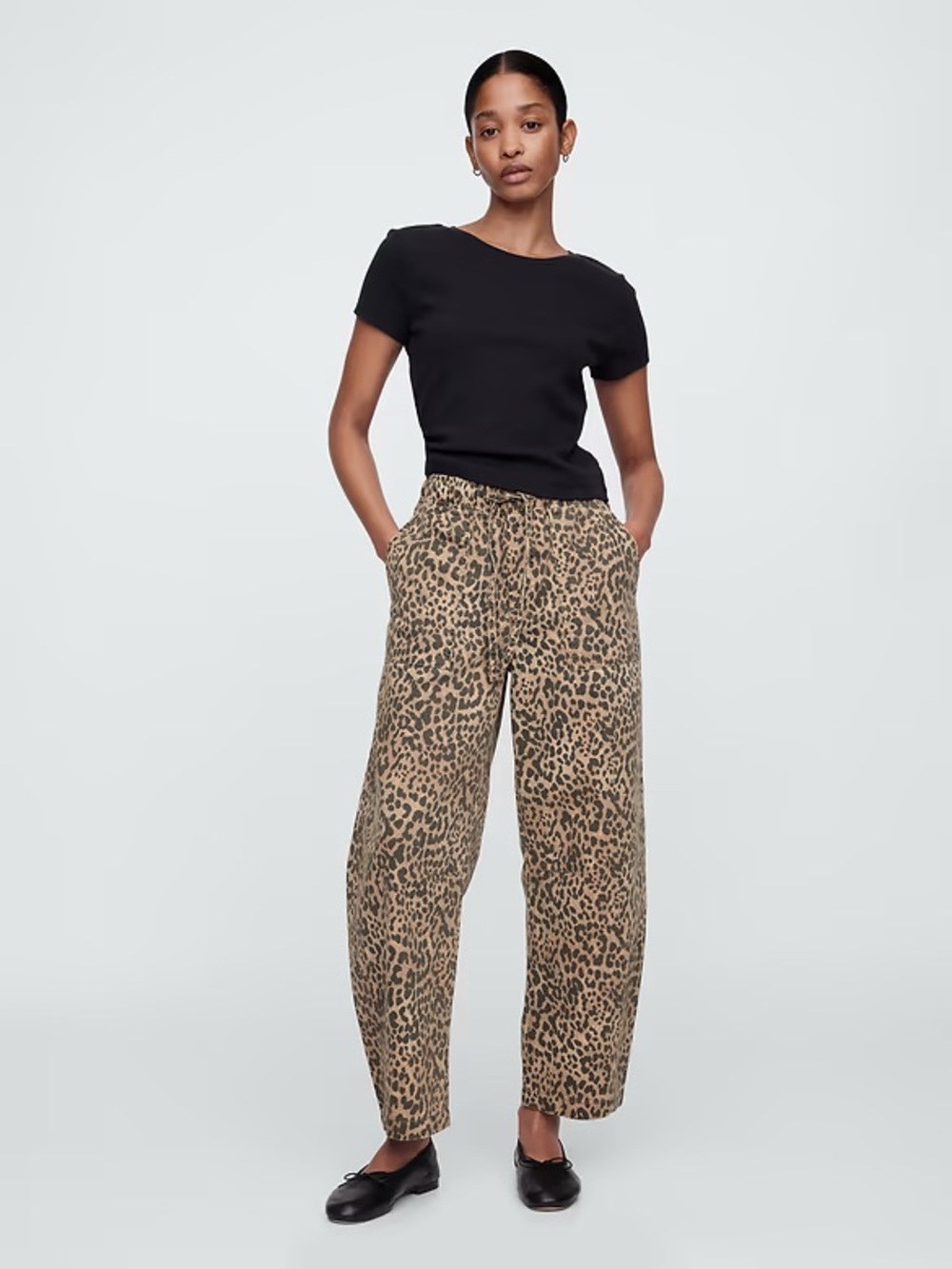 Gap Leopard Print Pull-On Barrel Jeans Small Petite SP